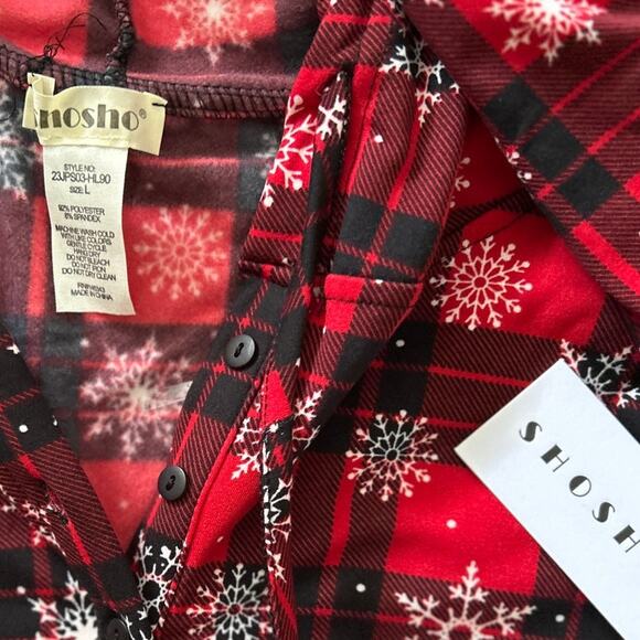 SHO SHO Snowflake Jumpsuit Pajamas With Hood Winter Holiday Christmas Festive L - Picture 5 of 8